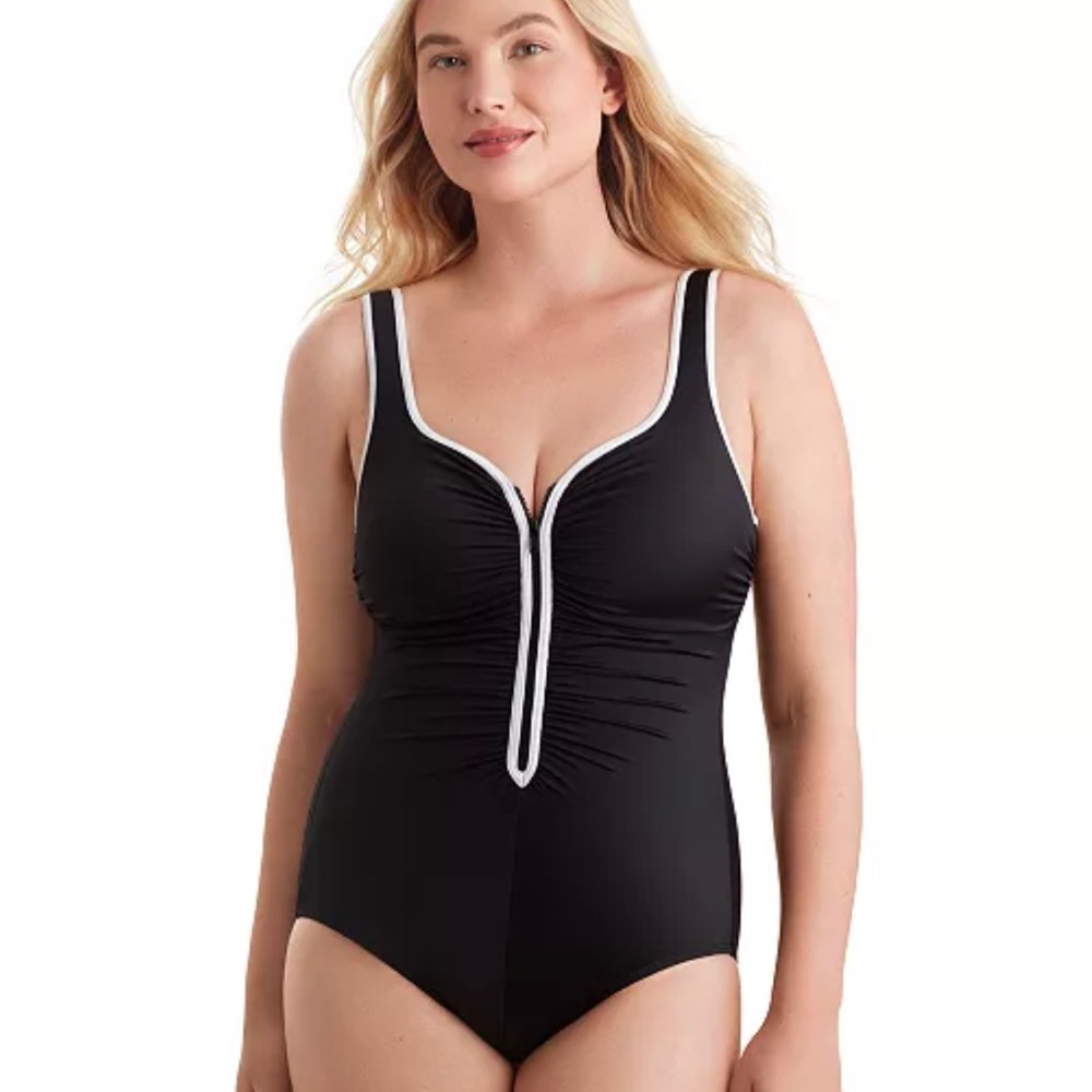 Reebok Black and White One Piece Swimsuit Sporty Design